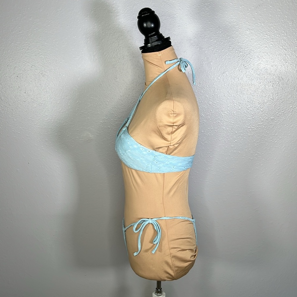 Light Blue pastel Embroidered Cutout criss cross tie micro Bikini XS| coquette - Picture 2 of 6